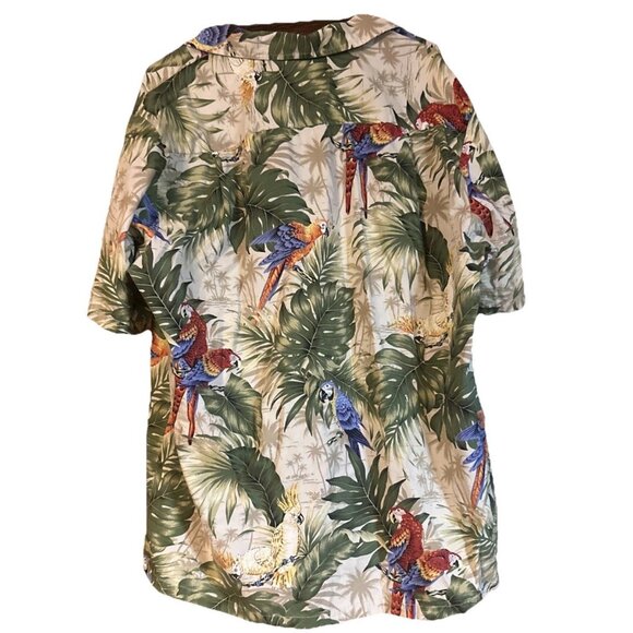 RJC Button Up Shirt Mens XL Beige Short Sleeve Hawaiian Floral Aloha Collared - Picture 4 of 5